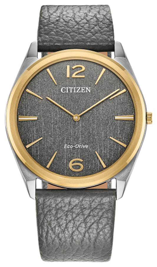 Citizen Gray Leather & Stainless Steel Watch