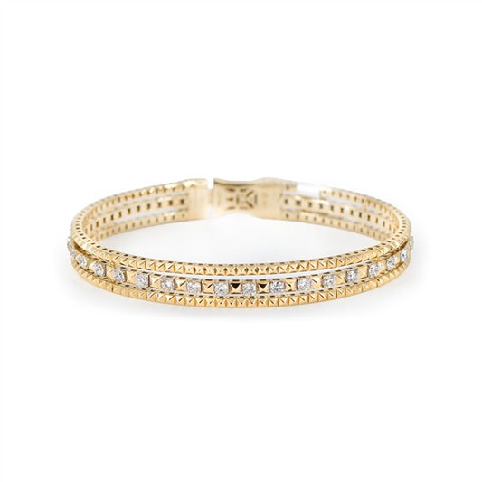 14K Studded Three Row Diamond Bangle Bracelet