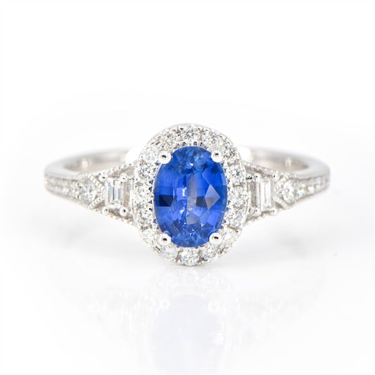 14K Oval Blue Sapphire & Diamond Halo Fashion Ring