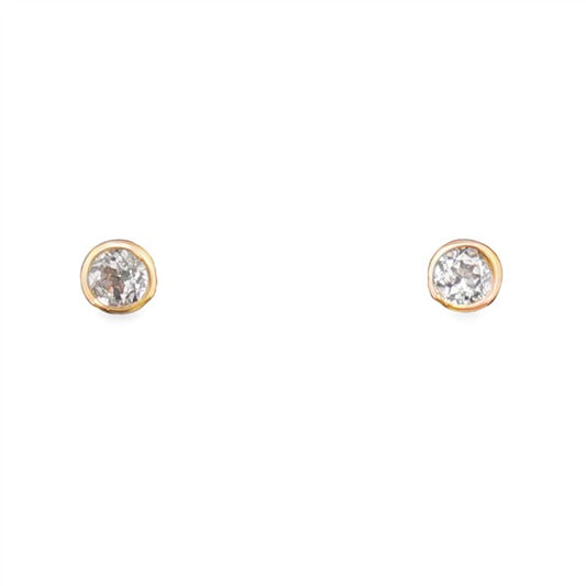 14K White Topaz "April" Birthstone Bezel Stud Earrings