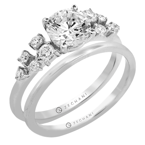 14K Spaced-Out Accent Cluster Diamond Semi-Mount Engagement Ring