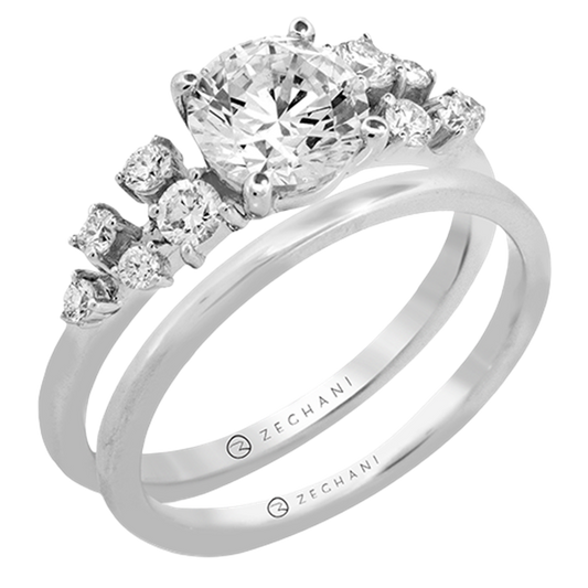 14K Spaced-Out Accent Cluster Diamond Semi-Mount Engagement Ring