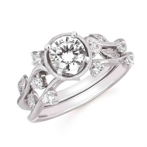 14K Floral Milgrain Diamond Semi-Mount Engagement Ring