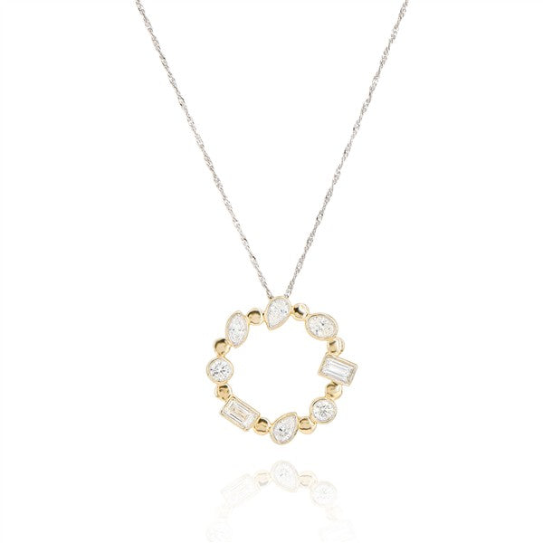 14K Multi-Shape Bezel-Set Diamond Circle Pendant