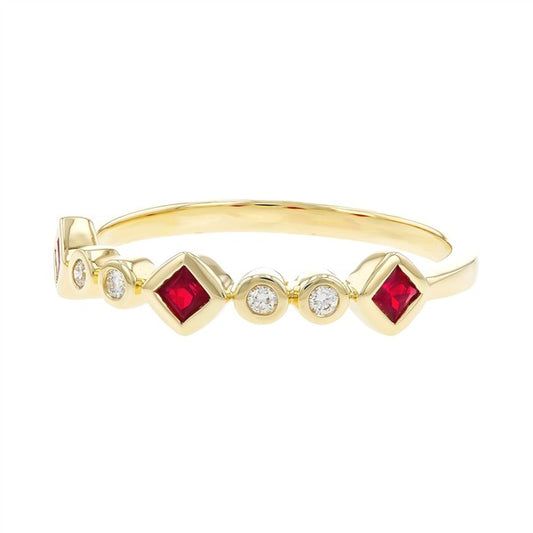 14K Bezel Princess Ruby & Diamond Stackable Band
