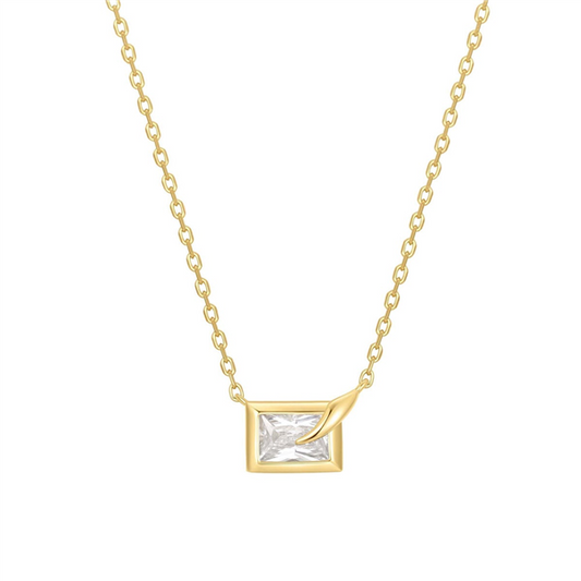 14K Gold Plated Sparkling CZ Bezel Cube Necklace