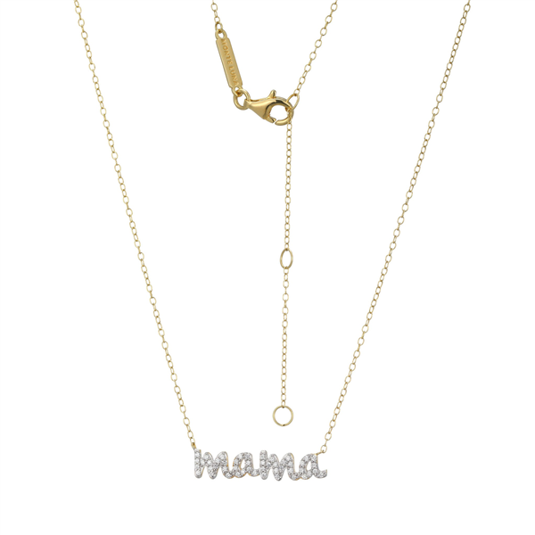 Gold Plated Lab Grown Diamond Pave "Mama" Silver Necklace