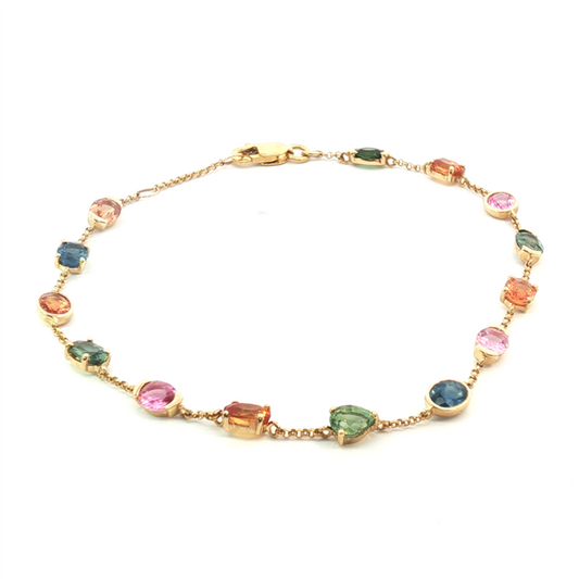 14 Karat Yellow Gold Sapphire Bezel Station Bracelet