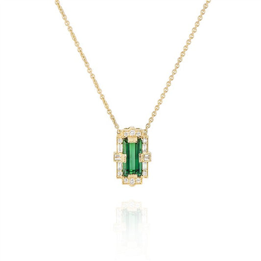 14K Art Deco Emerald-Cut Green Tourmaline Pendant