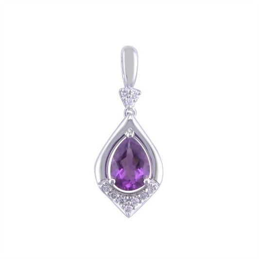14K Pear Amethyst Diamond Accented Drop Pendant