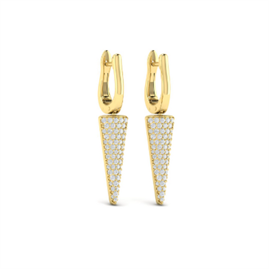 14K Yellow Gold Elongated Triangle Diamond Drop Earrings