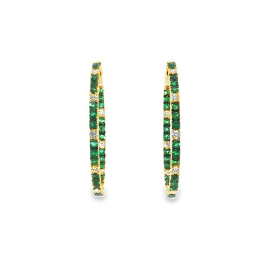 14 Karat Emerald & Diamond Hoop Earrings