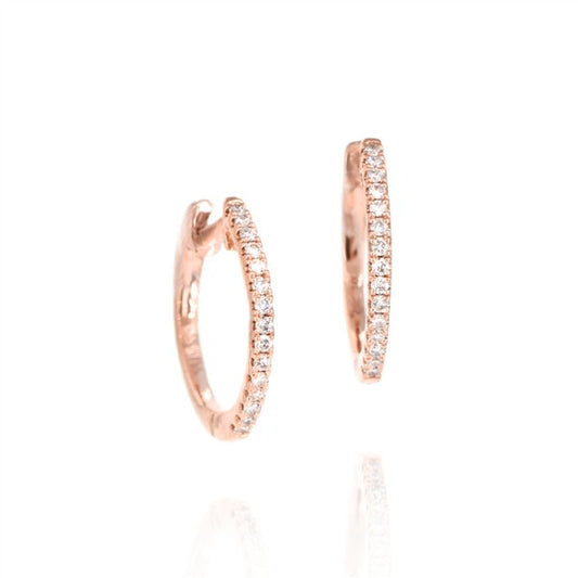 14K Rose Gold Diamond Hoop Earrings