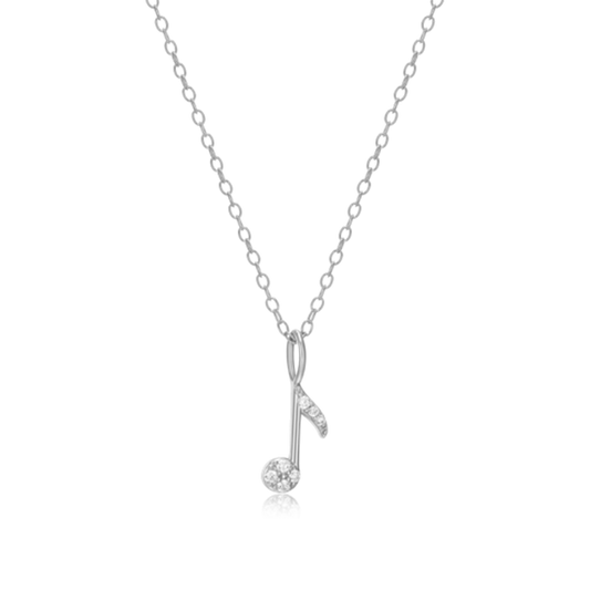 Sterling Silver Eighth Note Diamond Necklace