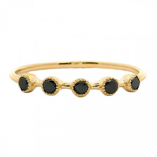 14K Spaced Out Milgrain Bezel Black Diamond Stackable Ring