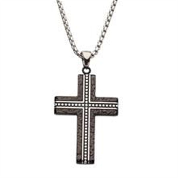 Stainless Steel Blacksmith Hammered Cross Pendant with Box Chain