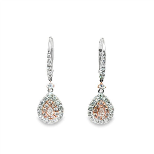 18K Rose & White Gold Fancy Pink Diamond Double Halo Leverback Drop Earrings