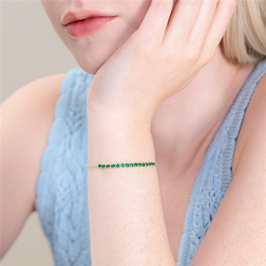 14K Gold Plated Lab-Created Emerald Line Bolo Bracelet