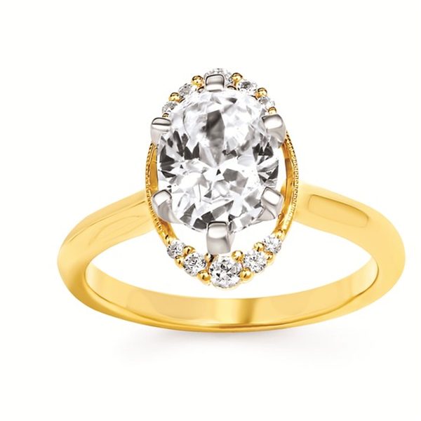 14 Karat Yellow Gold Diamonds Half Halo Semi-Mount Engagement Ring