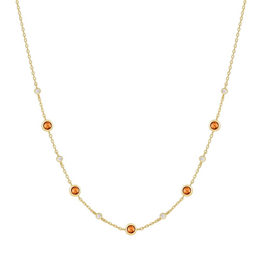 14K Gold Plated Solar Orange Nano Gem Station Necklace