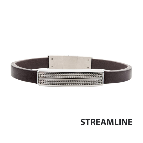 Brown Leather & Stainless Steel Streamline ID Bracelet