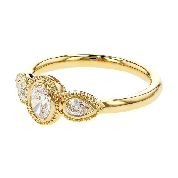14K Milgrain Bezel Three Stone Diamond Ring