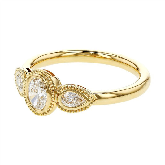 14K Milgrain Bezel Three Stone Diamond Ring