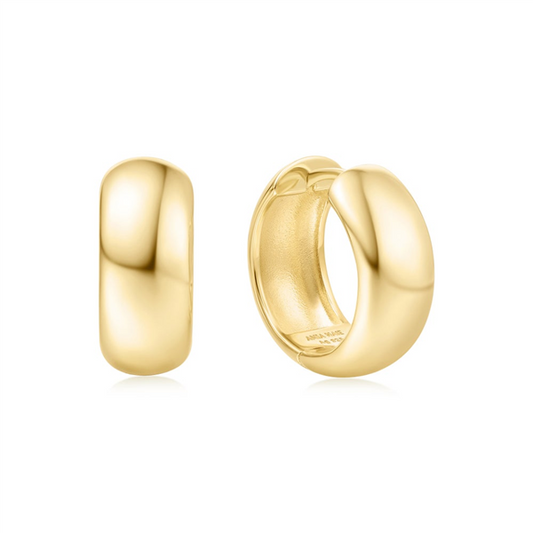 Gold Plated Domed Wide Huggie Earrings
