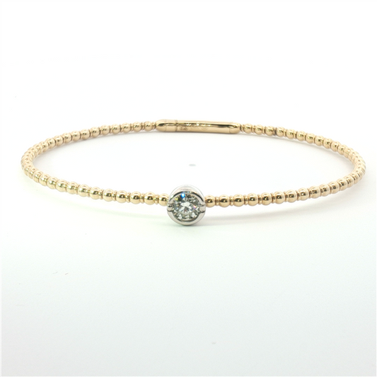 14K Bezel Solitaire Diamond Beaded Bangle Bracelet