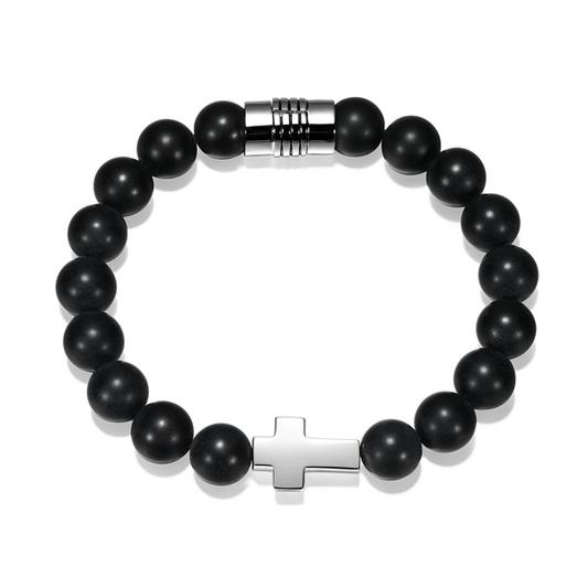 Matte Black Agate Cross Bracelet