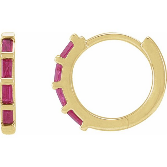 14 Karat Yellow Ruby Huggie Hoop Earrings