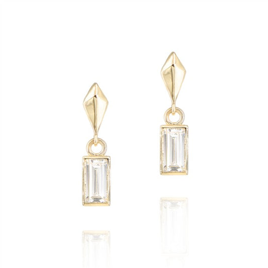 14K Baguette Diamond Dangle Stud Earrings