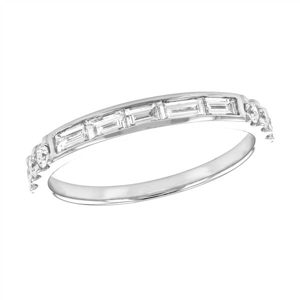 14 Karat White Gold Diamond Channel and Prong Wedding Band