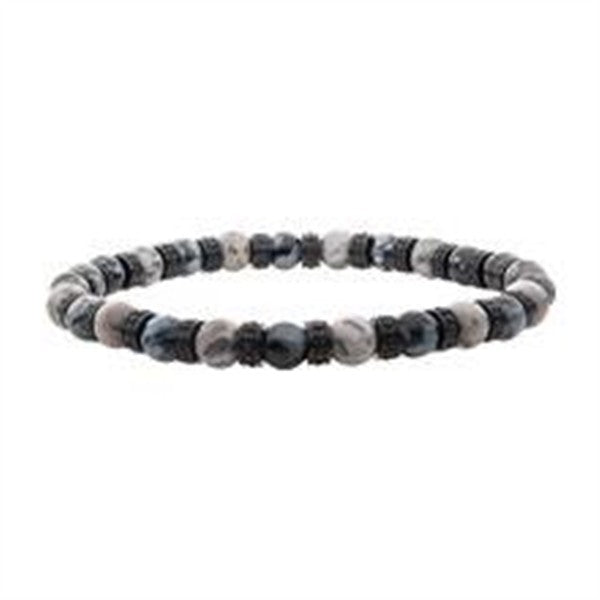 Grey Jasper & Snowflake Obsidian Stone Bead Bracelet