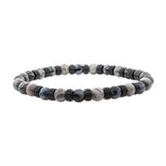 Grey Jasper & Snowflake Obsidian Stone Bead Bracelet