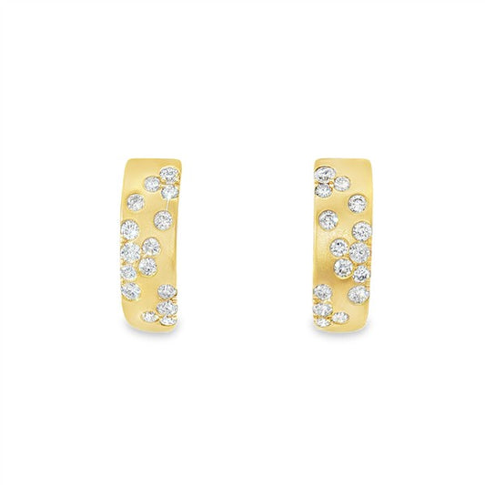 14K Scattered Flush-Set Diamond Wide Huggie Hoop Earrings