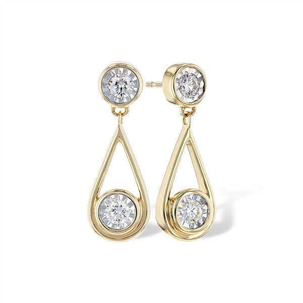 14 Karat Yellow Gold Diamond Open Pear Dangle Stud Earrings