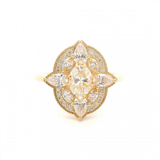 14K Vintage Inspired Oval Diamond Fashion Ring