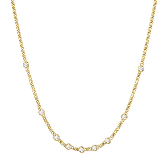 14K Gold Plated Multi-Station Round Stone Chain Necklace