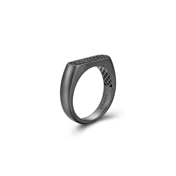 Gunmetal Rhodium Plated Black Sapphire Oval Signet Ring