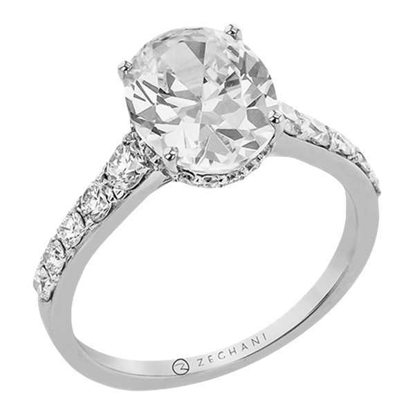 14 Karat White Gold Diamonds Graduated Hidden Halo Semi-Mount Engagement Ring