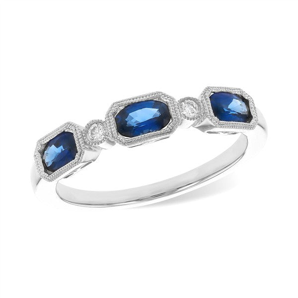 14 Karat White Gold Sapphires Vintage Milgrain Fashion Ring