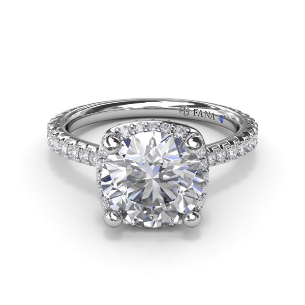 14K Cushion Halo Diamond Semi-Mount Engagement Ring