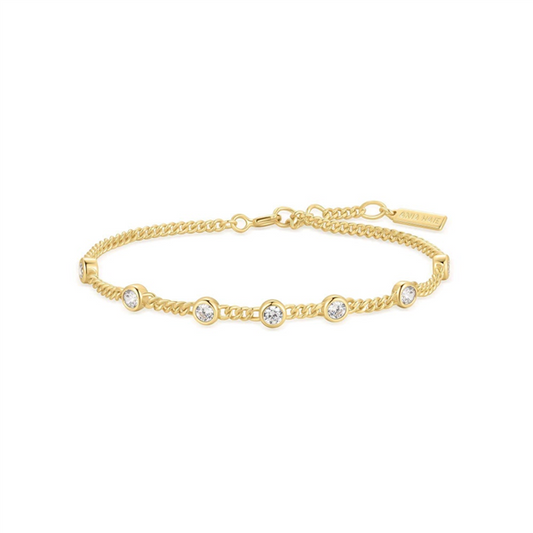 14K Plated Multi-Station Round Stone Chain Bracelet