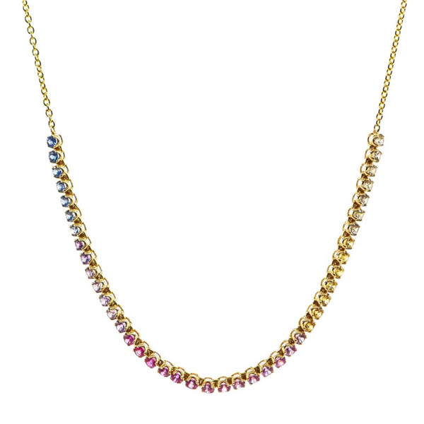 14K Gold Rainbow Sapphire Petite Tennis Necklace