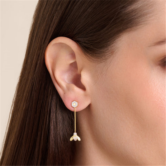 14K Gold Plated Honey Bee Diamond Earrings