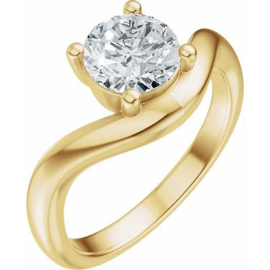 14K Yellow Gold Assymetrical Curve Set Diamond Ring