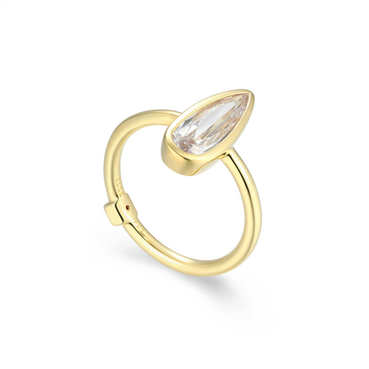 Gold Plated CZ Lustre Teardrop Ring