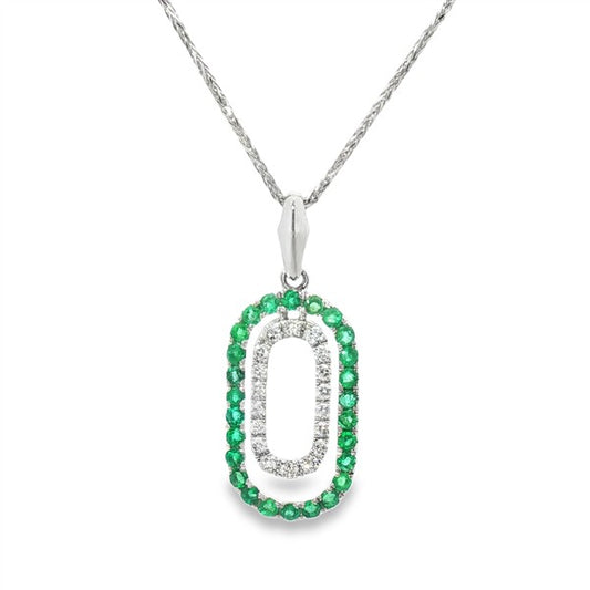 14K Paperclip Emerald & Diamond Pendant
