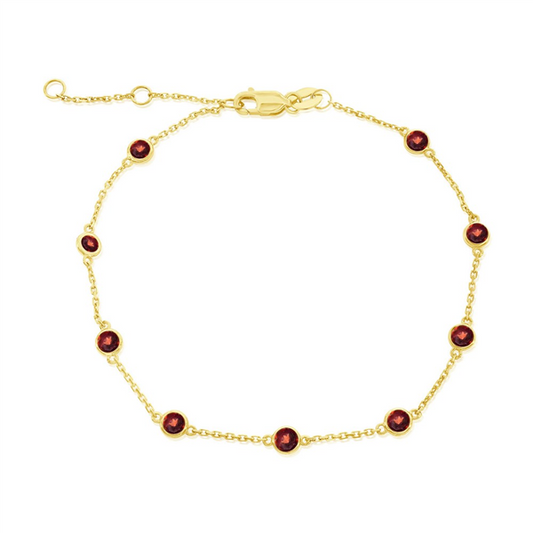 14K Round Garnet Station Bracelet